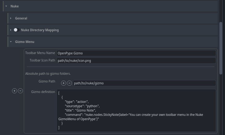 Custom menu definition