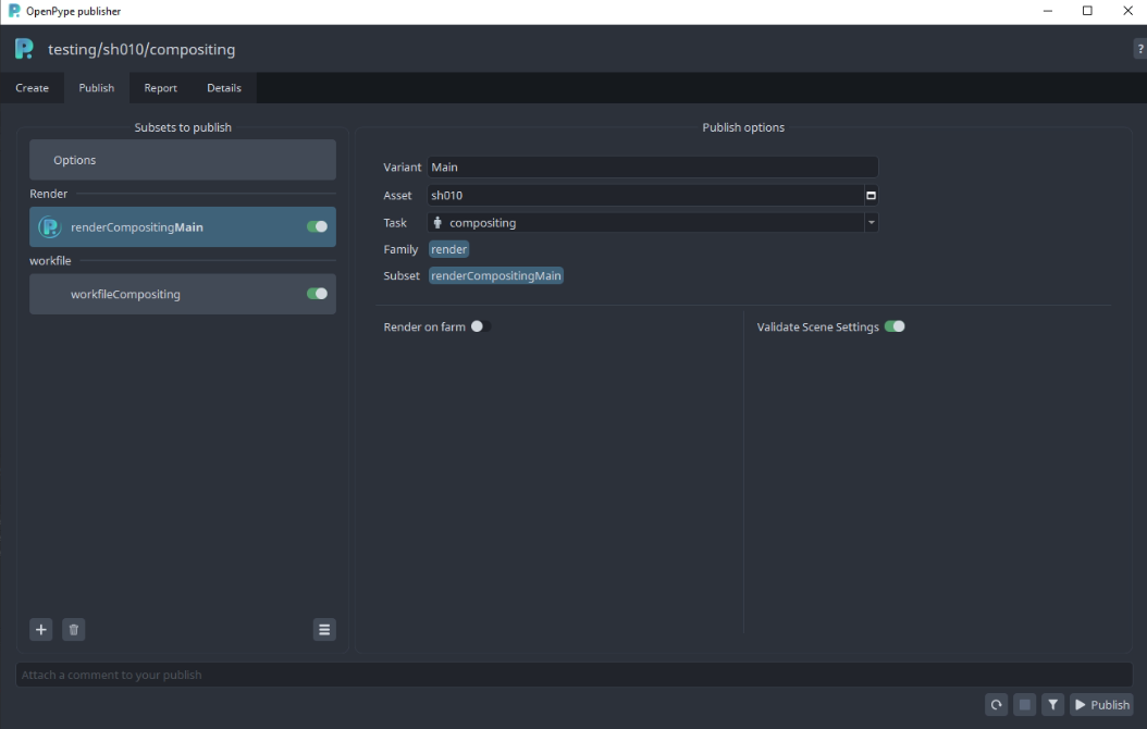 Configuration of render instance
