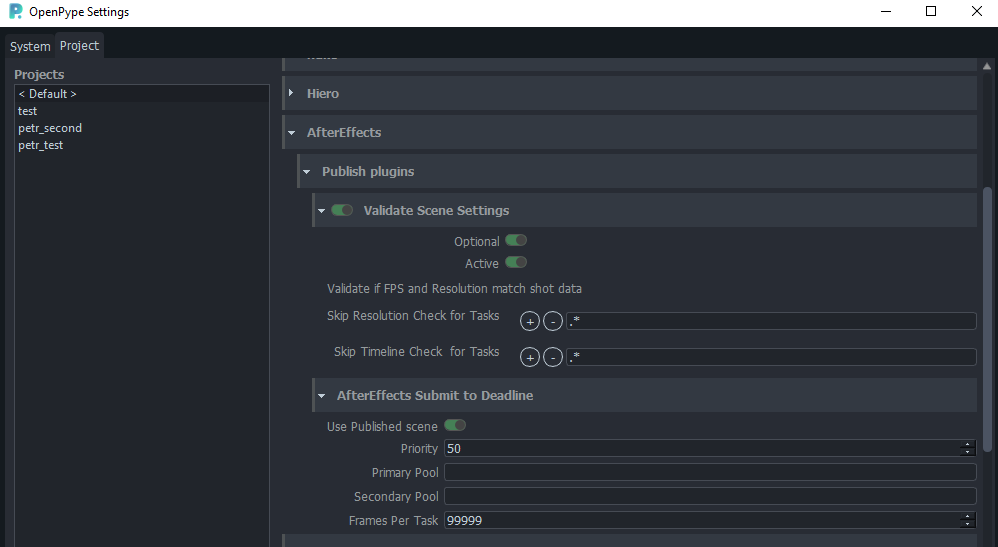 AfterEffects Project Settings